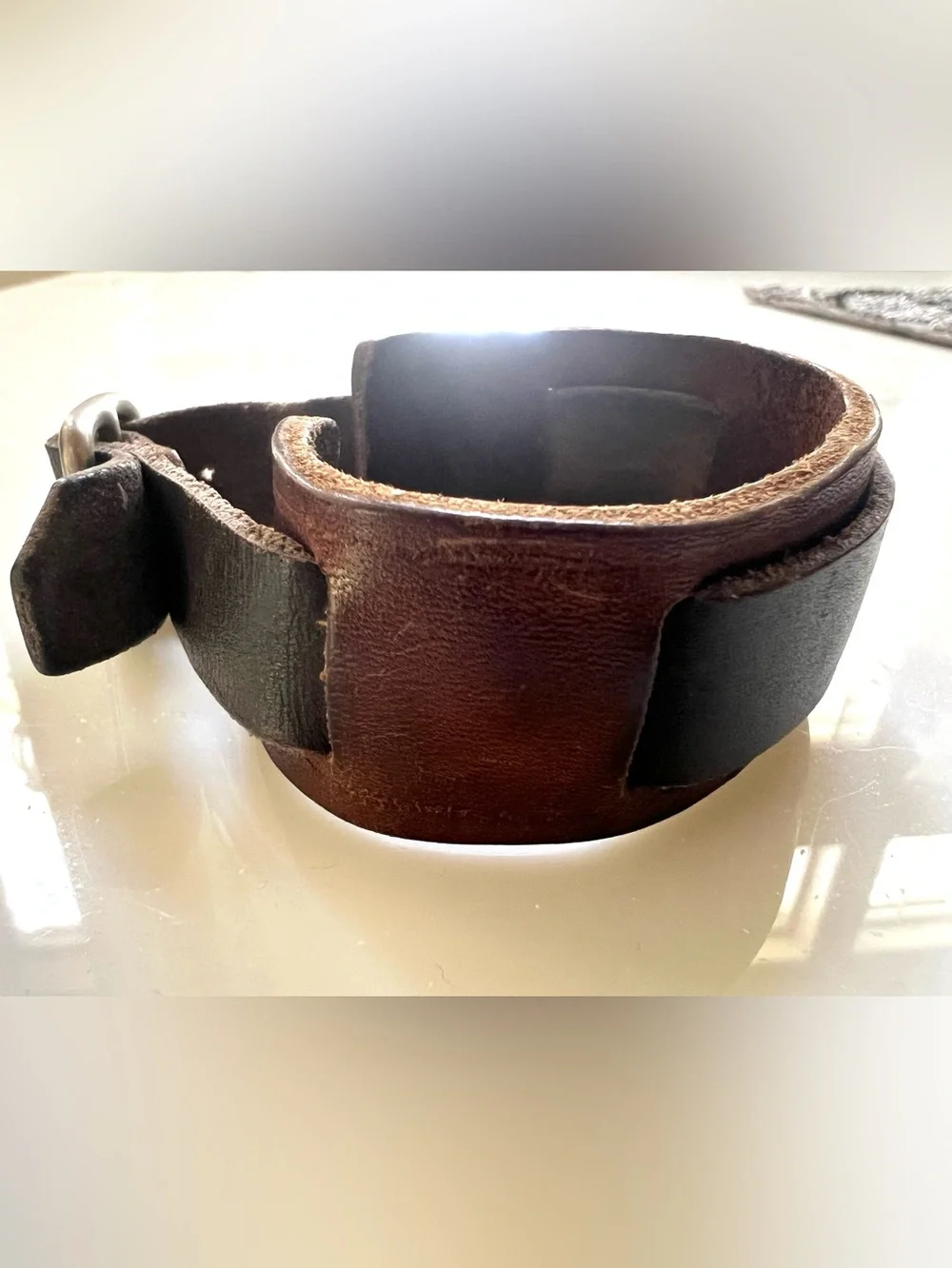 Men's Leather Wrist Cuff Bracelet - Brown